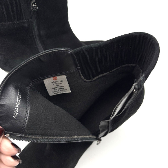 BLONDO 'Loann' Black Suede Leather AquaProtect Block Heel Zip Up Ankle Boots 8M - Picture 12 of 16